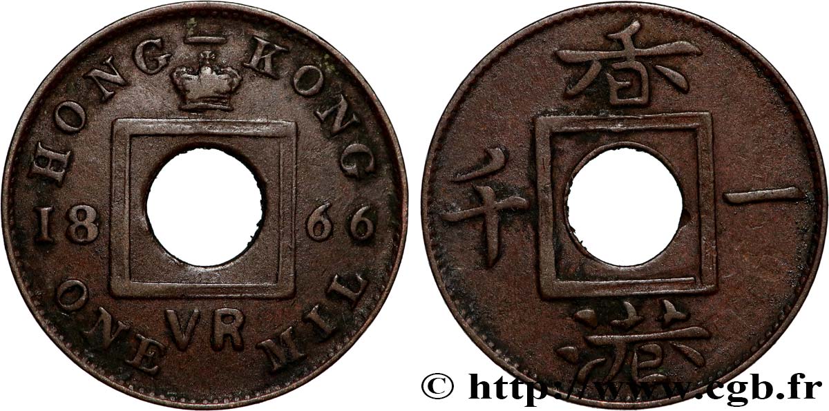 HONG KONG 1 Mil 1866  TTB 