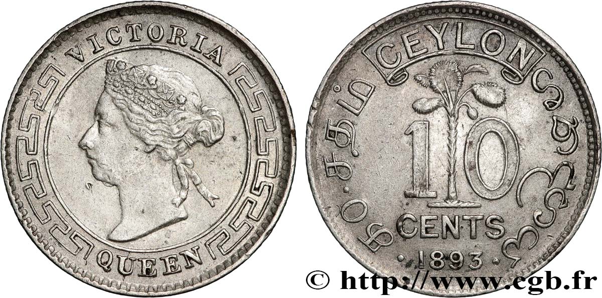 CEILáN 10 Cents Victoria 1893  MBC 