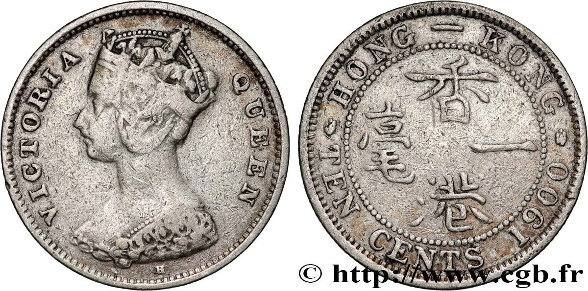 HONG KONG 10 Cents Victoria 1900 Heaton XF 