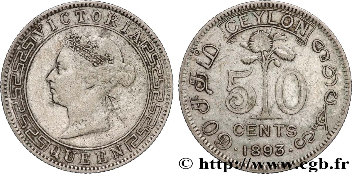 CEYLON 50 Cents Victoria 1893  q.BB 