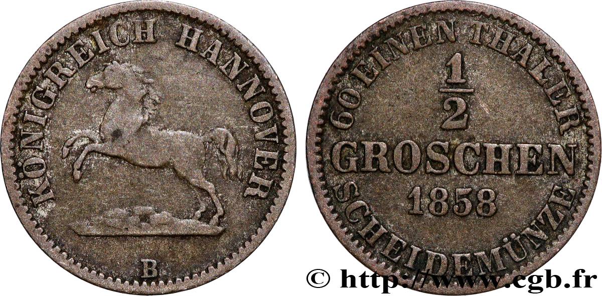 ALLEMAGNE - HANOVRE 1/2 Groschen 1858 Hanovre TB+ 