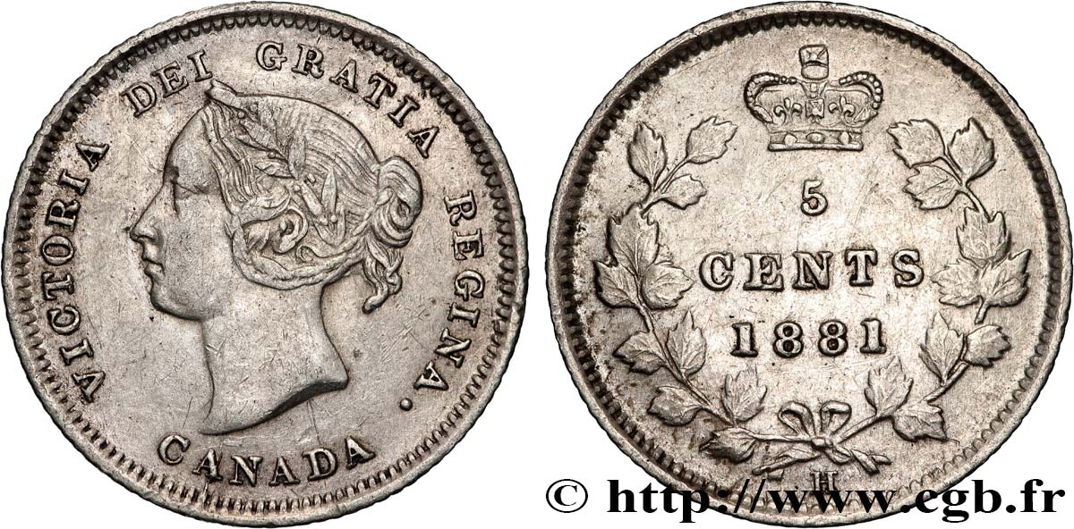 CANADA 5 Cents  Victoria 1881 Heaton BB 