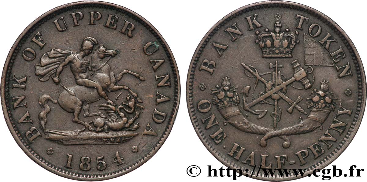 CANADA 1/2 Penny token Bank of Upper Canada 1854 Heaton XF 