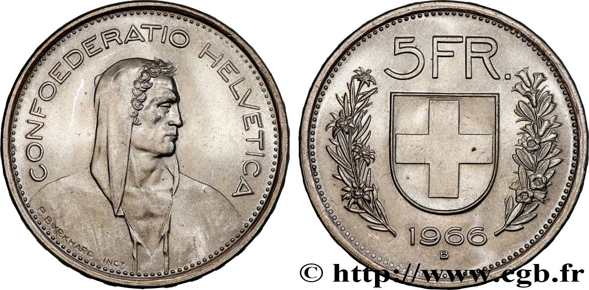 SUISSE 5 Francs Berger des Alpes 1966 Berne - B SUP 