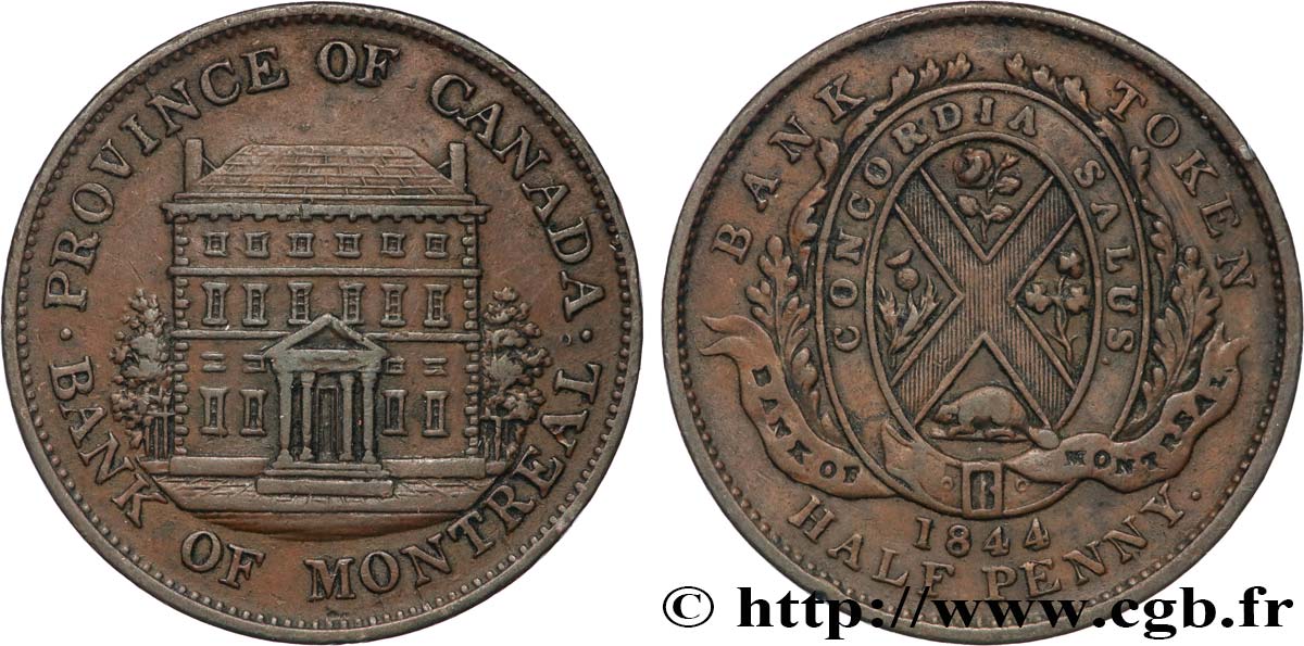 CANADA 1/2 Penny Province du Bas Canada Banque de Montréal 1844  BB 