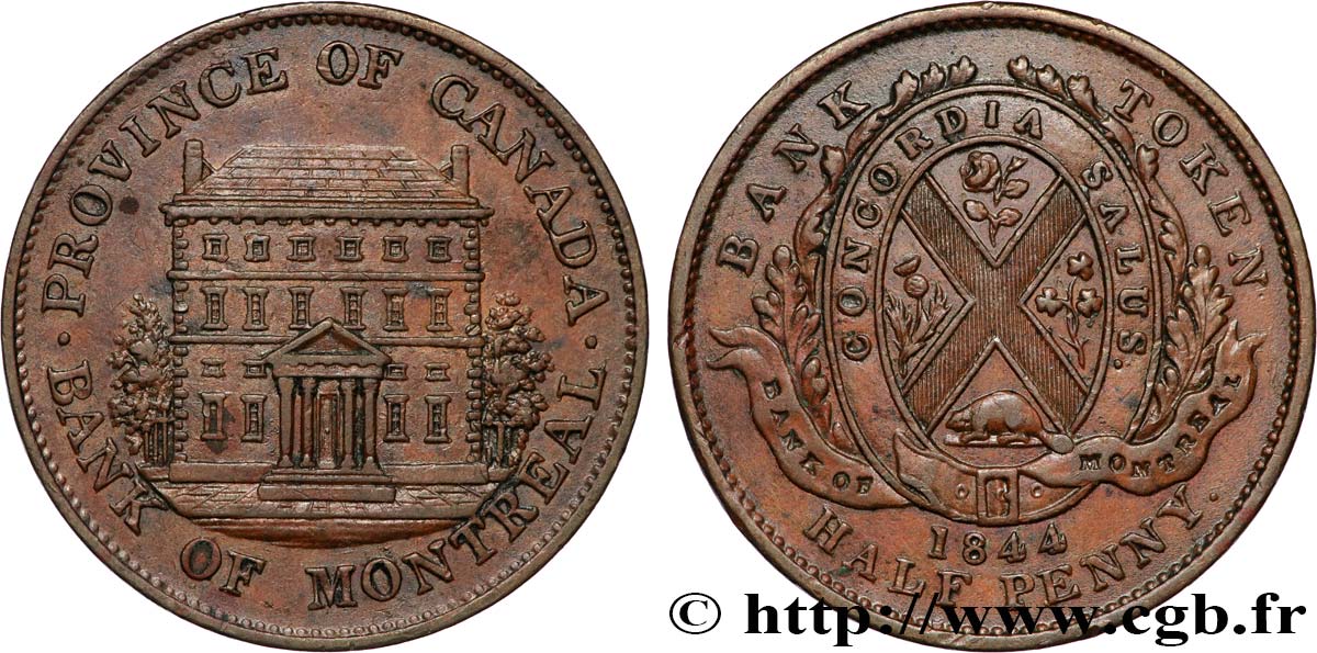 CANADA 1/2 Penny Province du Bas Canada Banque de Montréal 1844  XF 