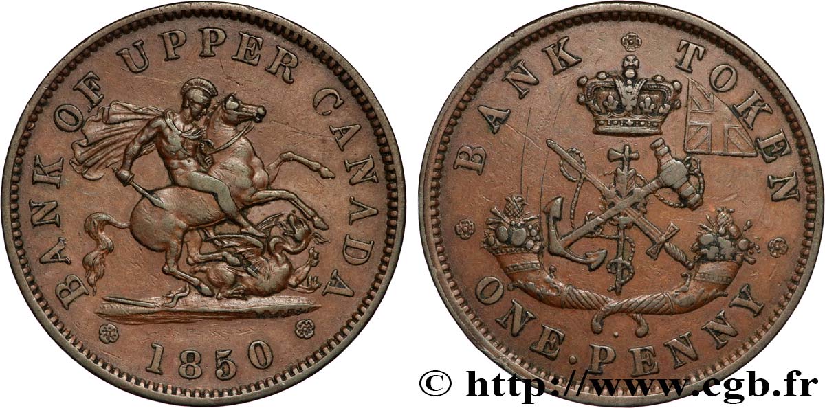 CANADá
 1 Penny token Province du Haut Canada St Georges terrassant le dragon 1850 Heaton MBC+ 