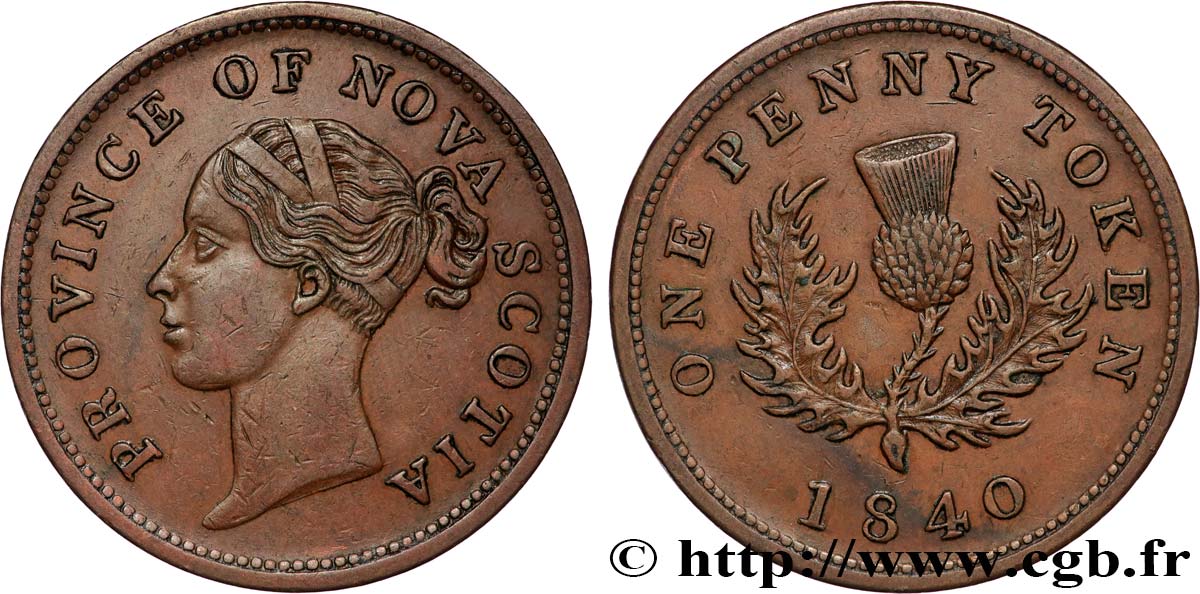 CANADA - NOVA SCOTIA 1 Penny Token Nova Scotia Victoria / chardon 1840  XF 