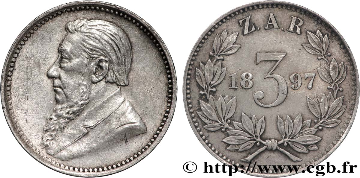 AFRIQUE DU SUD 3 Pence Kruger 1897  TTB 