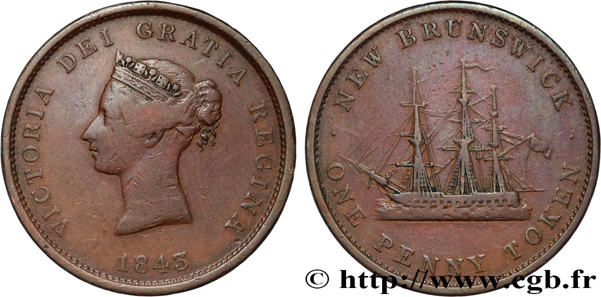 KANADA 1 Penny Token NEW BRUNSWICK 1843  S 