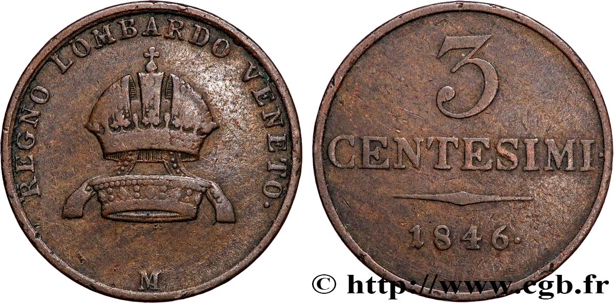 ITALIA - LOMBARDIA-VENECIA 3 Centesimi 1846 Milan BC 