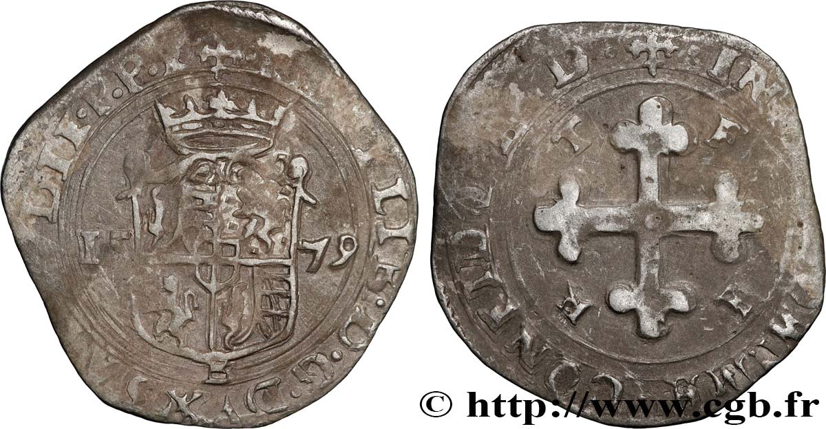 DUCHY OF SAVOIE - EMMANUEL-PHILIBERT Blanc de 4 sols, 2e type (bianco, o da 4 soldi di II tipo) 1579 Chambéry VF 