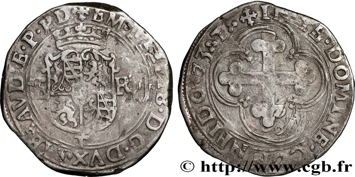 DUCHY OF SAVOIE - EMMANUEL-PHILIBERT Blanc de 4 sols, 1er type (bianco, o da 4 soldi di I tipo) 1573 Turin VF 