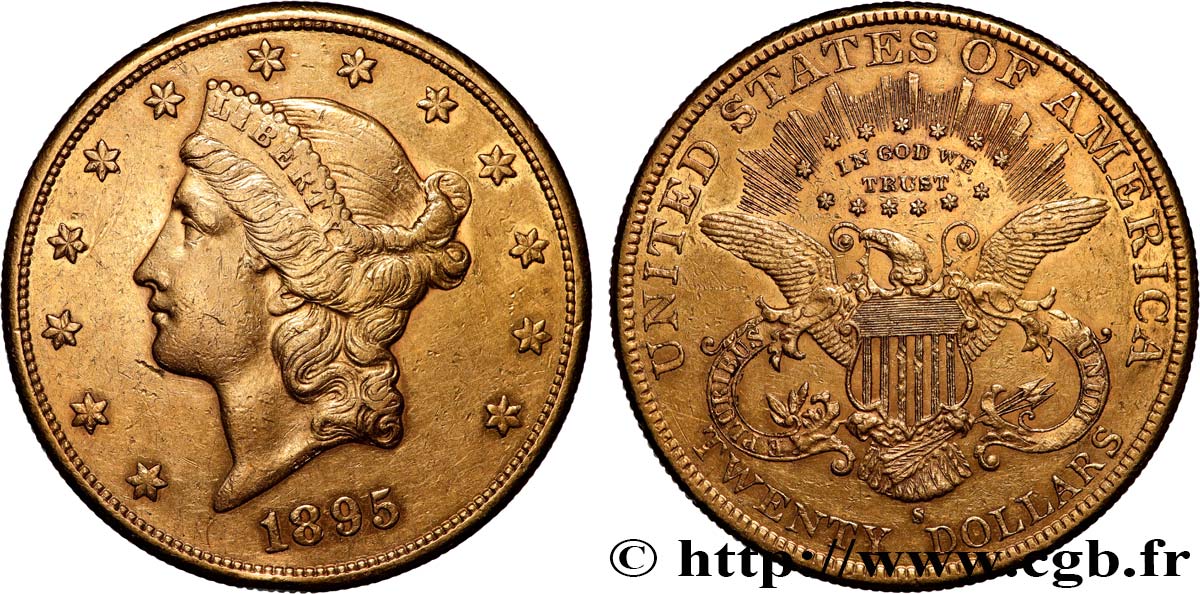 ORO, PALLADIO E PLATINO: INVESTIMENTI 20 Dollars  Liberty  1895 San Francisco q.SPL 