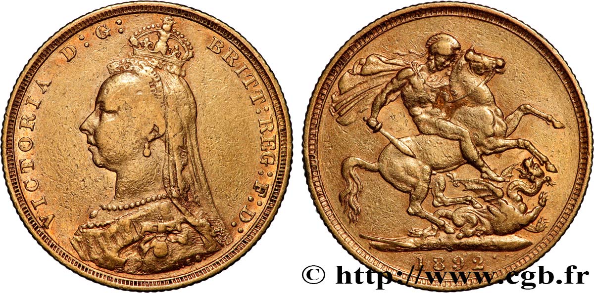 INVESTMENT GOLD 1 Souverain Victoria buste du jubilé 1892 Sydney SS 