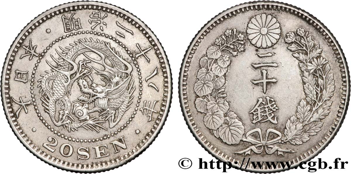 JAPON 20 Sen type I dragon an 28 Meiji 1895  TTB+ 