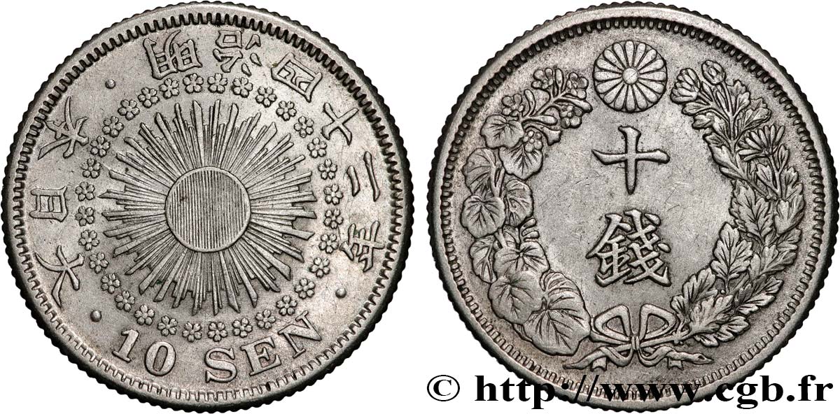 JAPON 10 Sen an 42 Meiji (1909)  TTB+ 