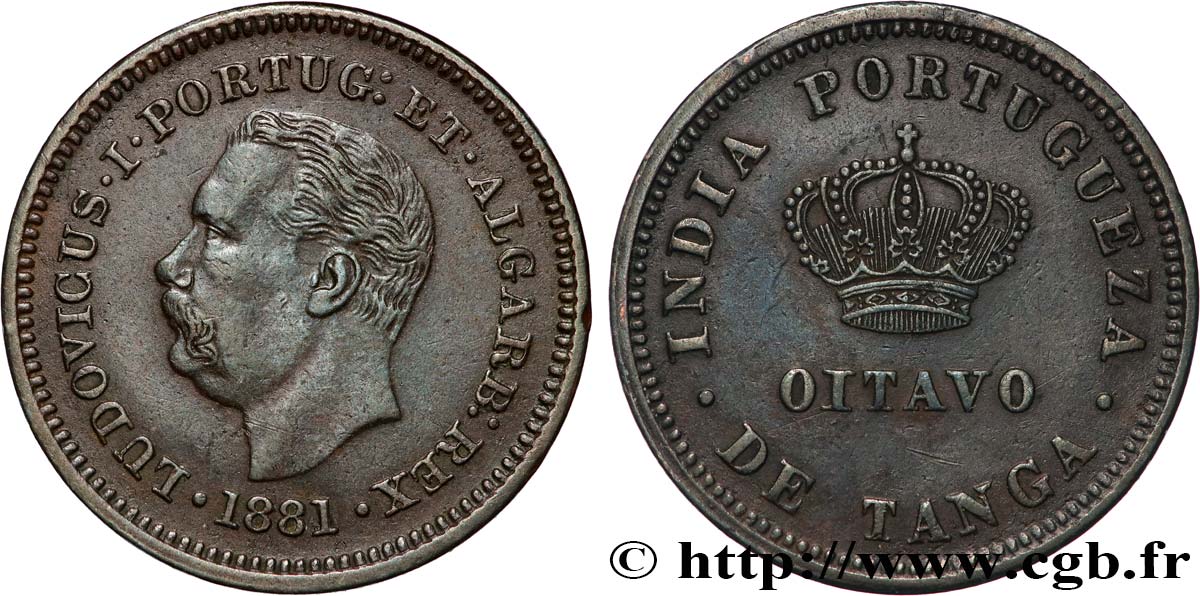 INDIA PORTUGUESA 1/8 Tanga Louis Ier 1881  MBC 