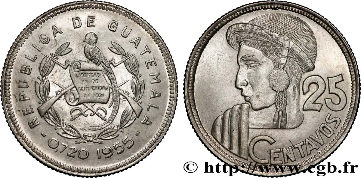 GUATEMALA 25 Centavos 1955  VZ 