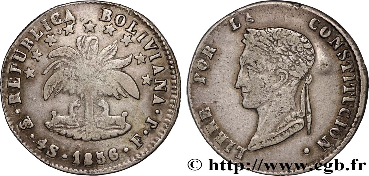 BOLIVIA 4 Soles Bolivar 1856 Potosi BB 