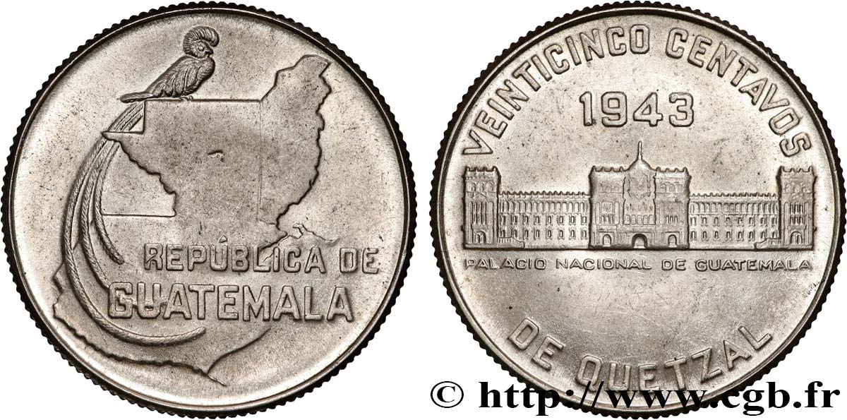 GUATEMALA 20 Centavos 1943  EBC 