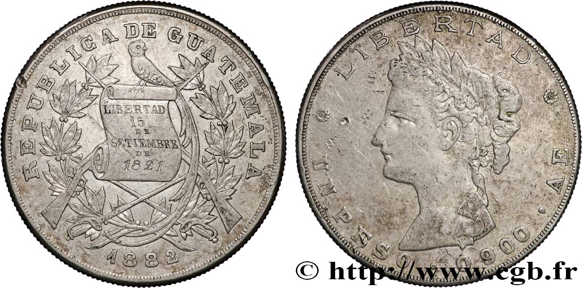 GUATEMALA 1 Peso 1882  q.BB 