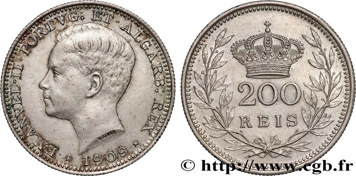 PORTUGAL 200 Reis Emmanuel II 1909  SS/fVZ 