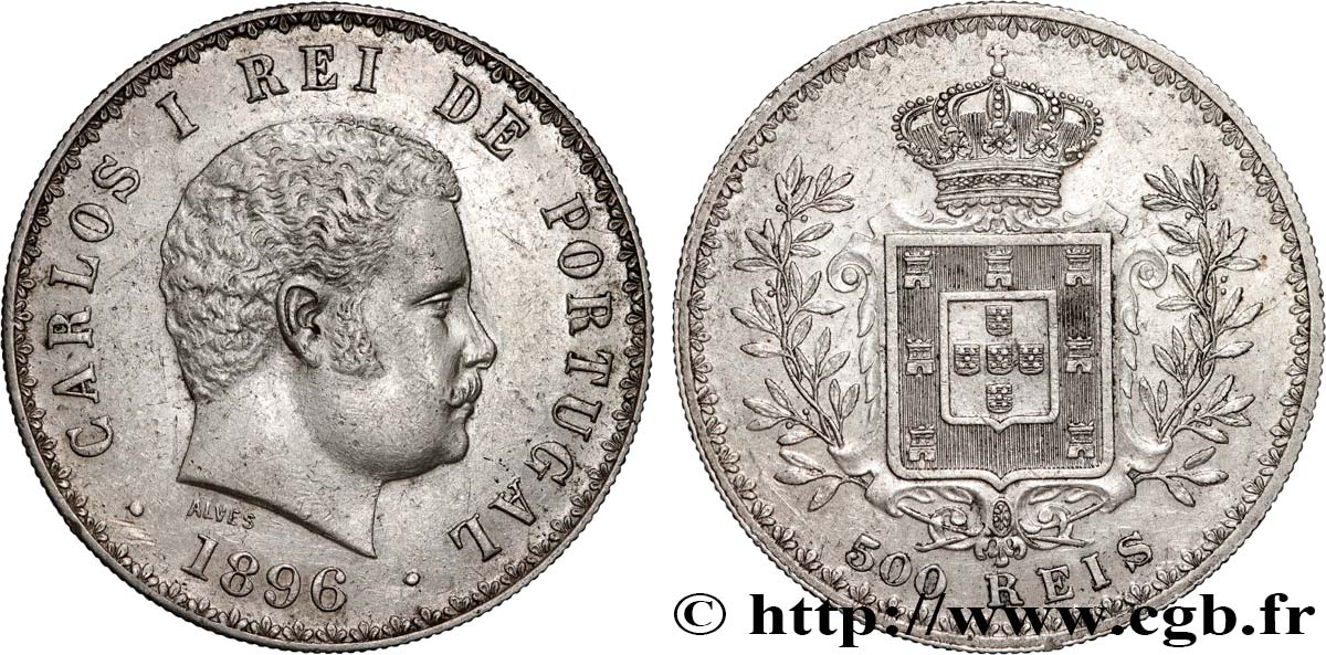 PORTUGAL - KINGDOM OF PORTUGAL - CARLOS I 500 Reis  1896  fVZ 