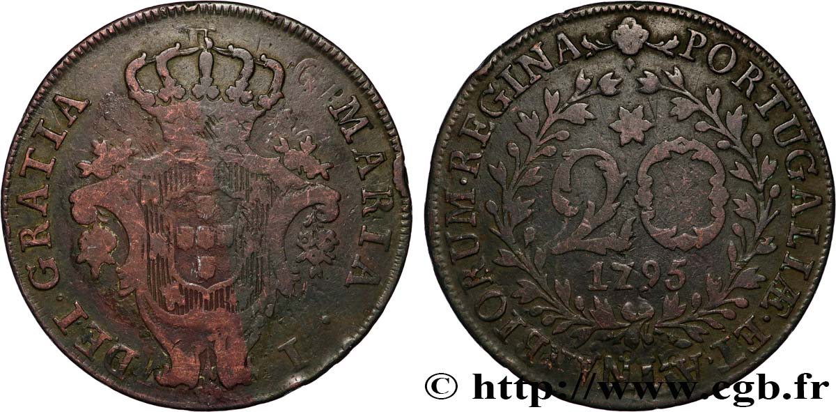 AZORES 20 Réis Marie I 1795  VF 