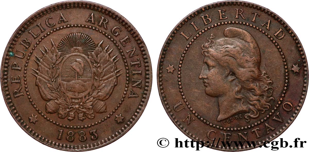 ARGENTINA 1 Centavo 1883  XF 