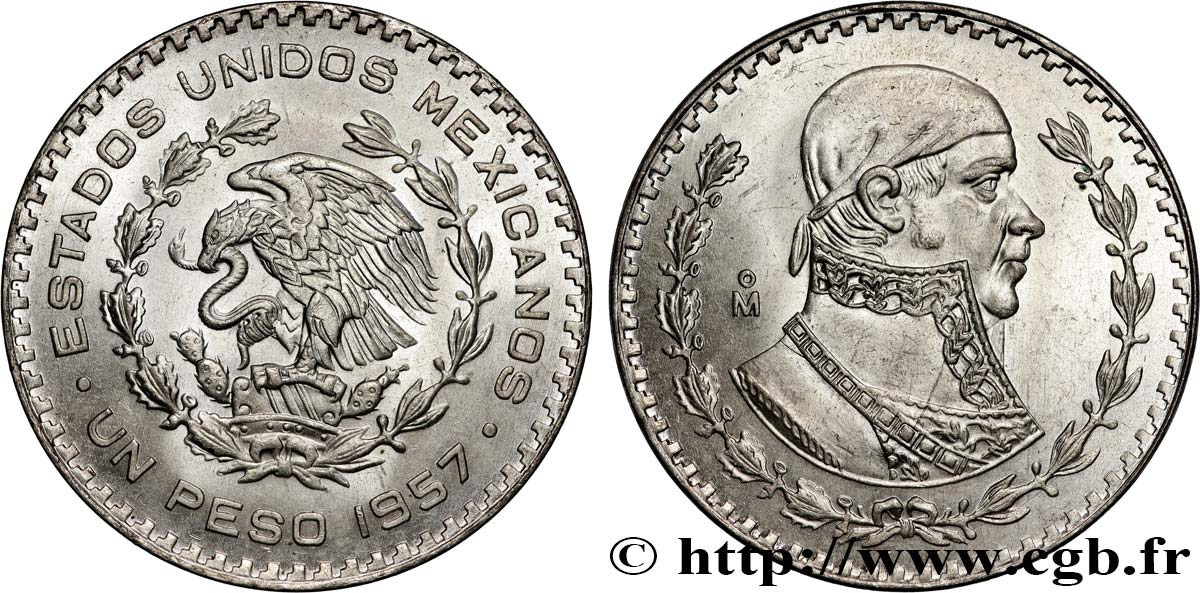 MEXIKO 1 Peso Jose Morelos y Pavon 1957 Mexico VZ 