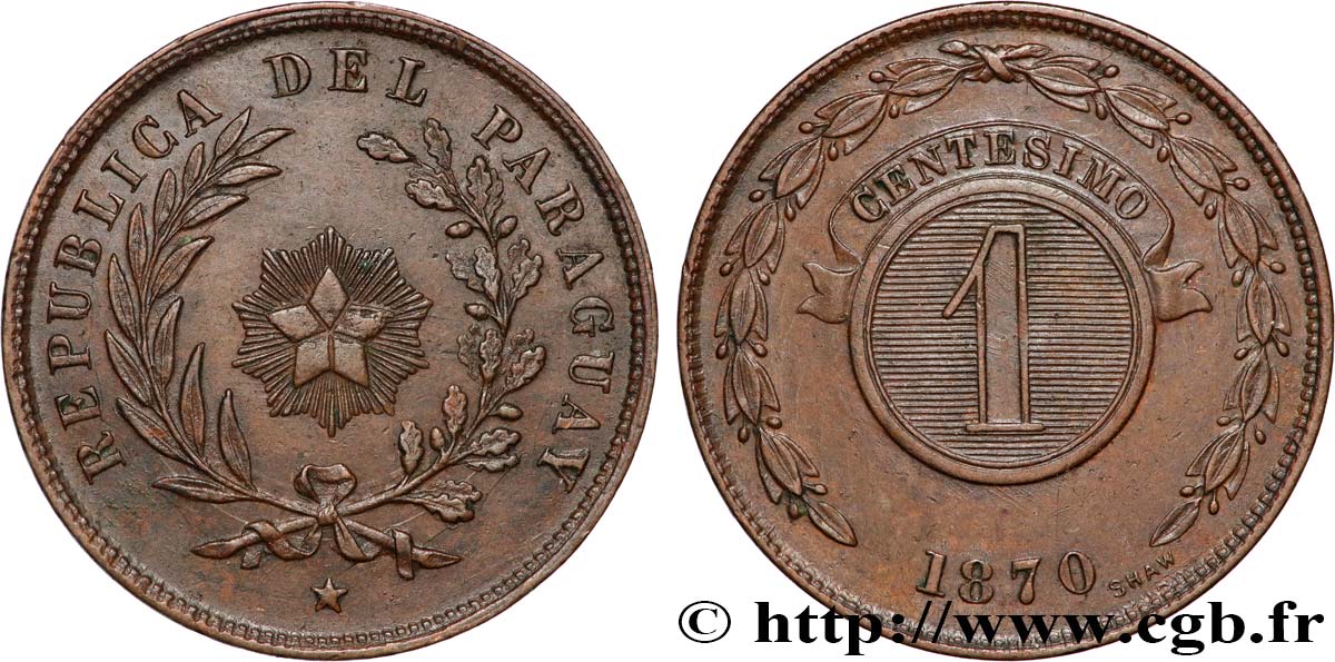 PARAGUAY 1 Centesimo 1870 Heaton SUP 