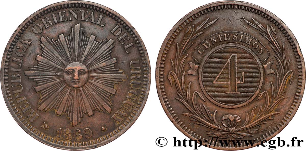 URUGUAY 4 Centesimos 1869 Paris q.SPL 