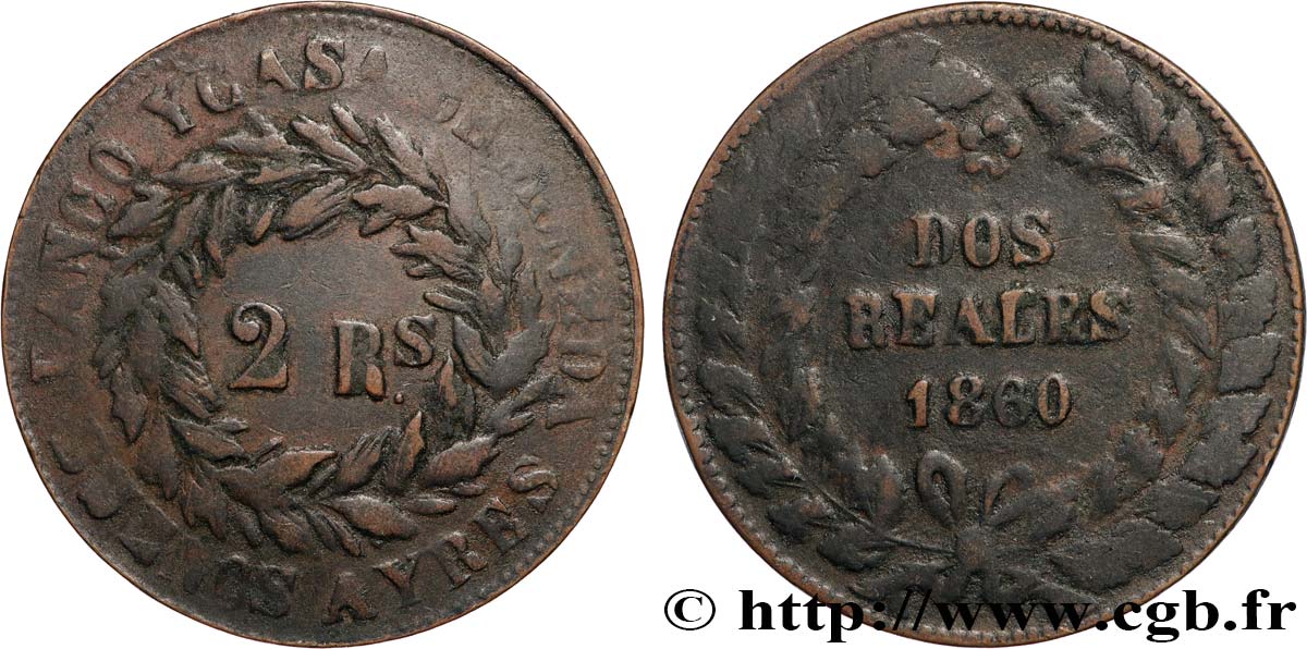 ARGENTINIEN 2 Reales Buenos Aires 1860  S 