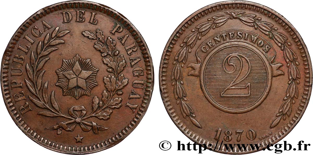 PARAGUAY 2 Centesimos 1870 Birmingham EBC 