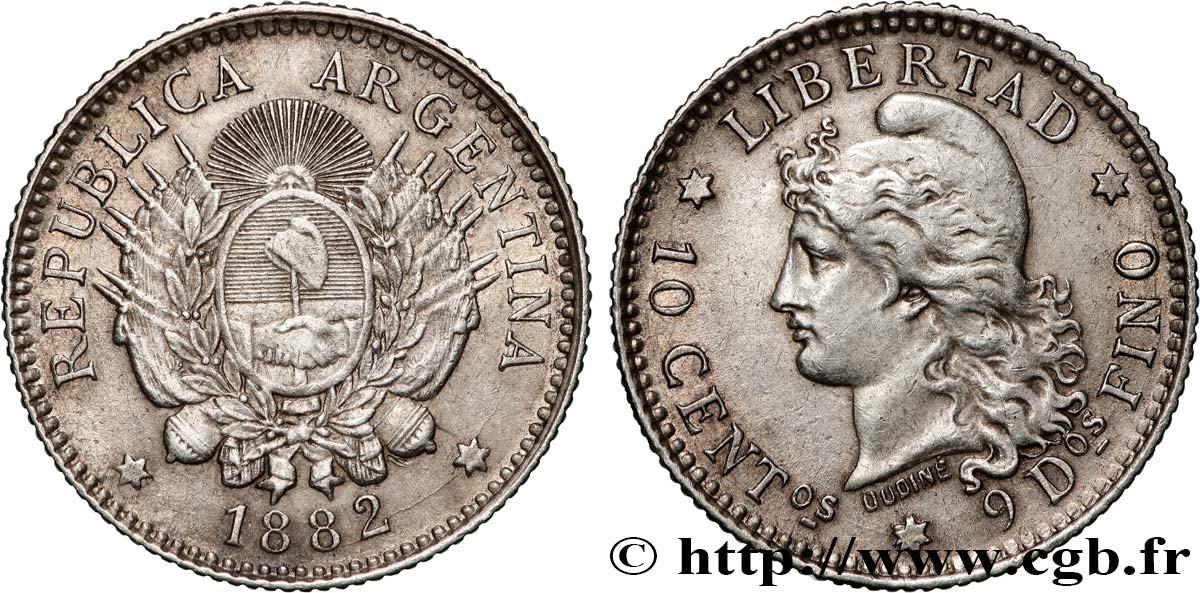 ARGENTINE 10 Centavos 1882  TTB+ 