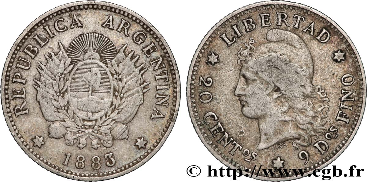 ARGENTINE 20 Centavos 1883  TTB 