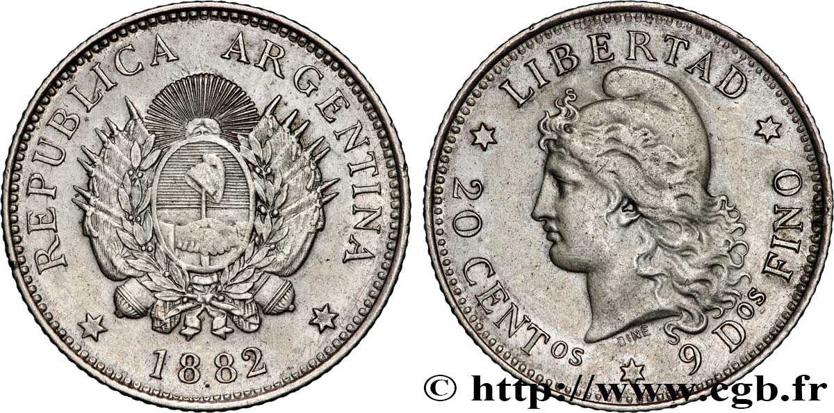 ARGENTINA 20 Centavos 1882  q.SPL 