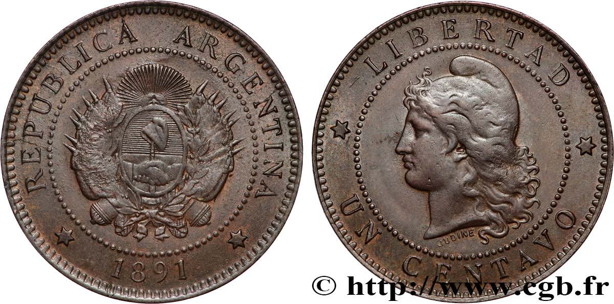 ARGENTINA 1 Centavo 1891  AU 