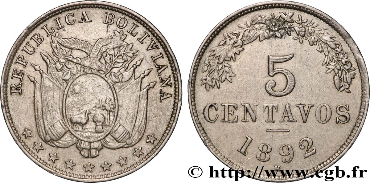 BOLIVIEN 5 Centavos  1892 Potosi fVZ 