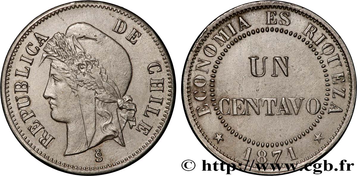 CHILE
 1 Centavo 1871 Santiago MBC+ 