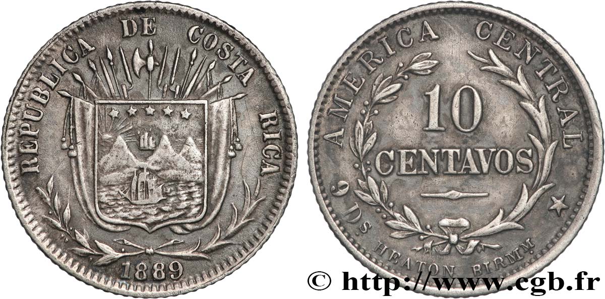 COSTA RICA 10 Centavos 1889 San José fVZ 