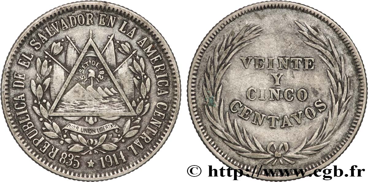 EL SALVADOR 25 Centavos 1914 Philadelphie ou San Francisco MBC 