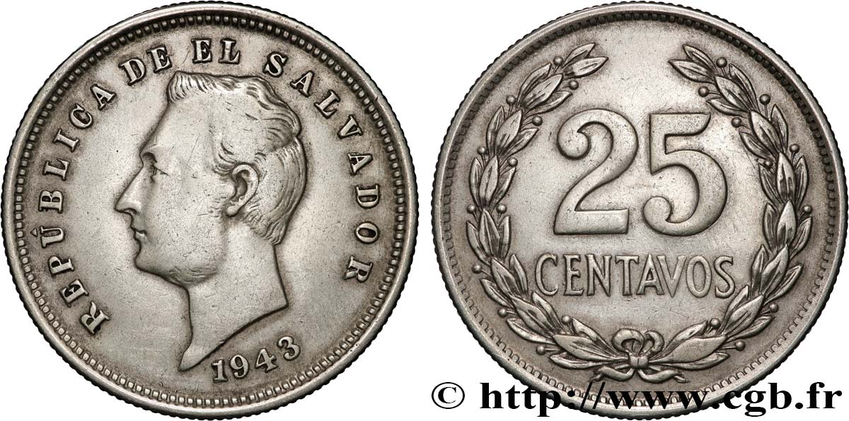 EL SALVADOR 25 Centavos 1943 Philadelphie ou San Francisco MBC 