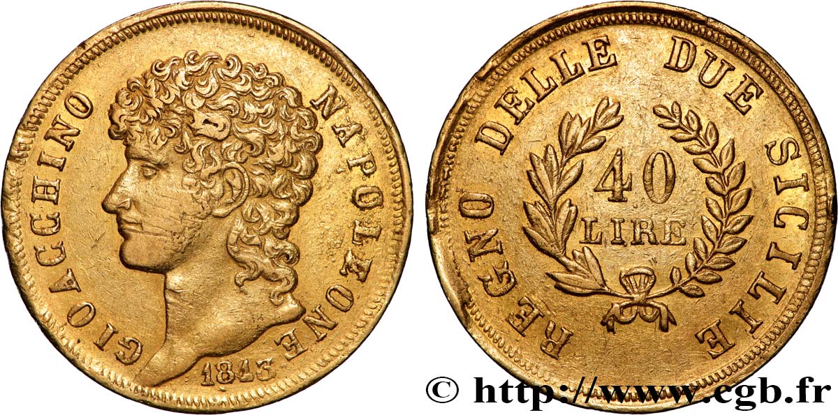 ITALIEN - KÖNIGREICH NEAPEL - JOACHIM MURAT 40 Lire or, rameaux courts 1813 Naples SS 