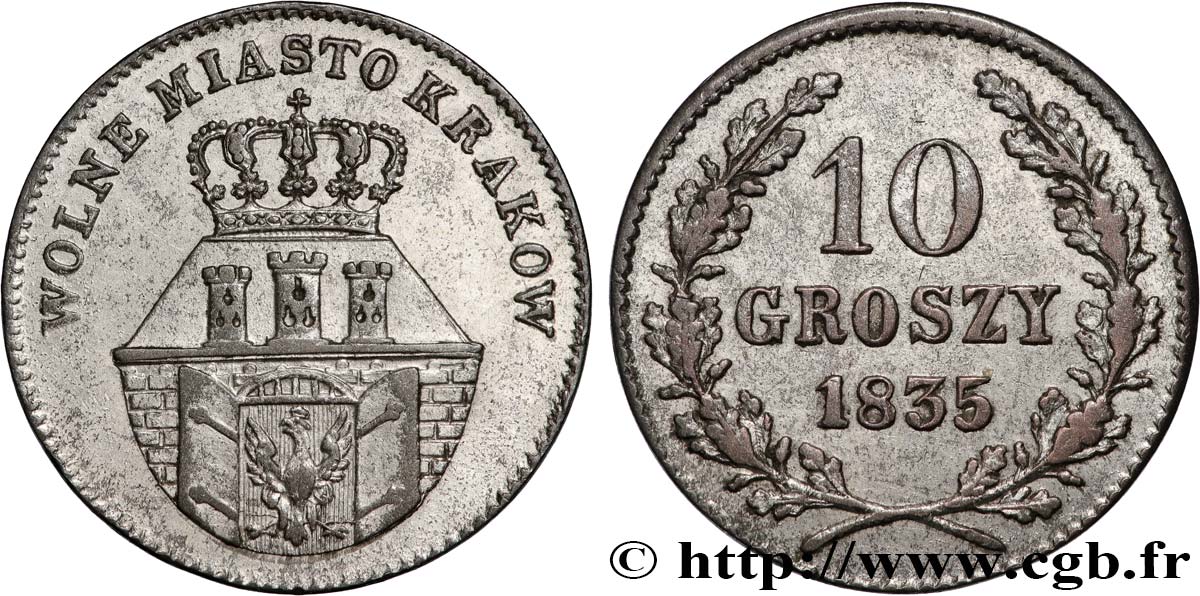 POLAND - KRAKOW 10 Groszy  1835 Varsovie XF 