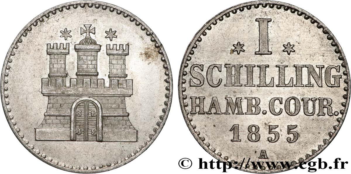 GERMANY - FREE CITY OF HAMBURG 1 Schilling 1855 Berlin MS 