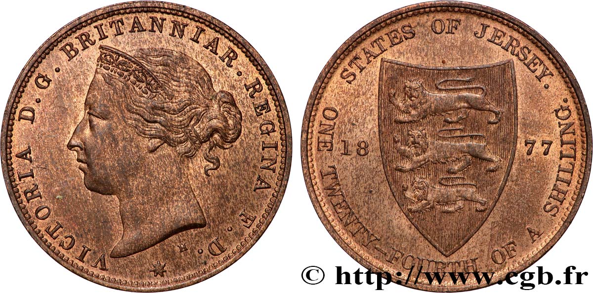 ISLA DE JERSEY 1/24 Shilling Victoria 1877 Heaton EBC 