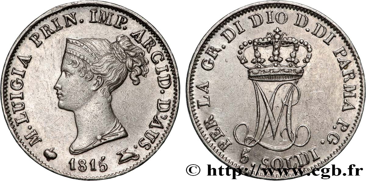 ITALY - DUCHY OF PARMA DE PIACENZA AND GUASTALLA - MARIE-LOUISE OF AUSTRIA 5 Soldi  1815  Milan AU 