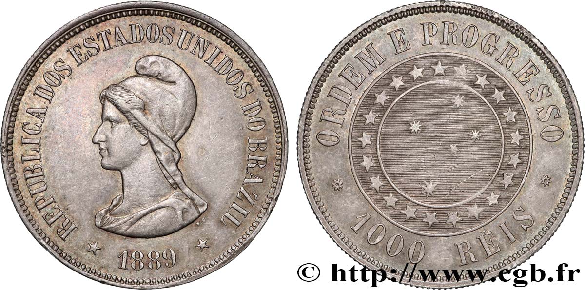 BRASIL 1000 Reis République 1889  EBC 